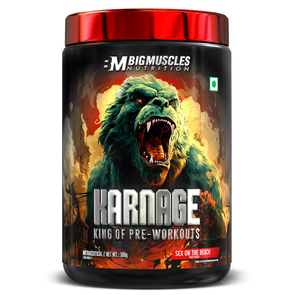 Bigmuscles Nutrition Karnage Pre workout [60 Servings,  | Pre-workout Supplement Supports to Improve Focus, Strength, Energy and Pump, Banned Substance Tested, Dope Free, 300g