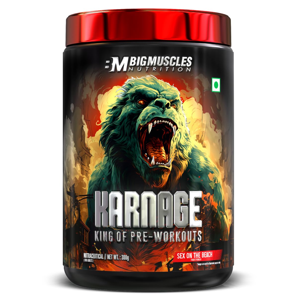 Bigmuscles Nutrition Karnage Pre workout [60 Servings,  | Pre-workout Supplement Supports to Improve Focus, Strength, Energy and Pump, Banned Substance Tested, Dope Free, 300g