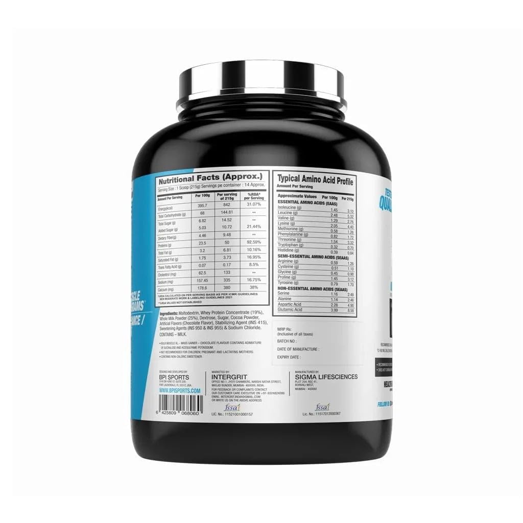 BPI Sports Bulk Muscle XL - 3kg- Vanilla- Advanced Anabolic Mass Gainer- 50 gm Protein- 144 gm- Carbs- 842 Kcal