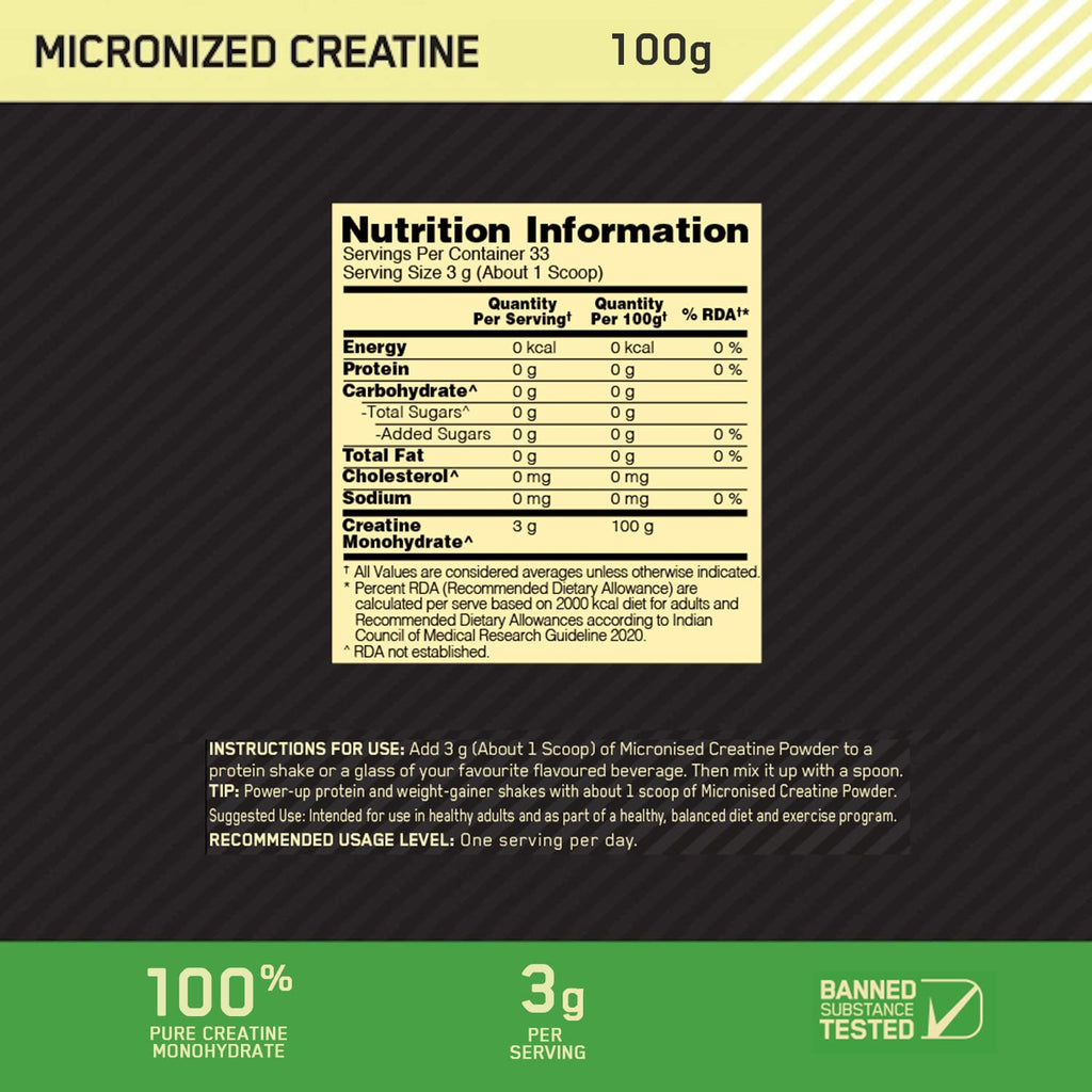 Optimum Nutrition (ON) Micronized Creatine Powder - 100 Gram