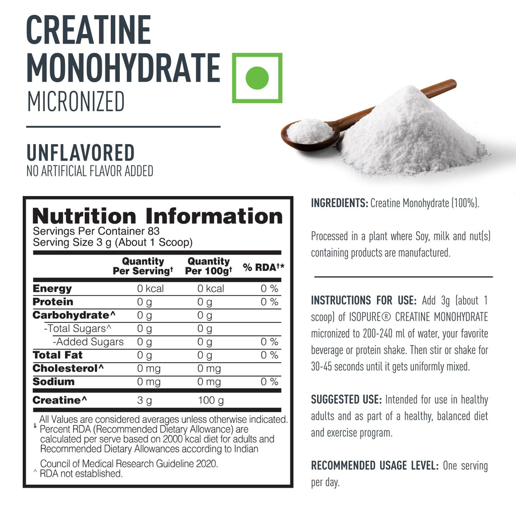 Isopure 100% Creatine Monohydrate Micronized, 250g- 83 servings