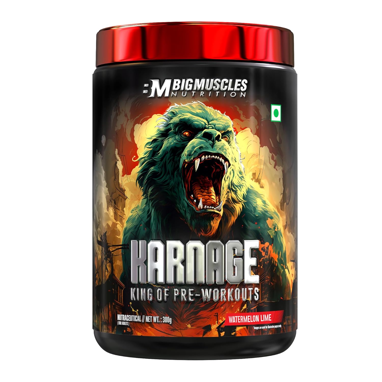 Bigmuscles Nutrition Karnage Pre workout [60 Servings,  | Pre-workout Supplement Supports to Improve Focus, Strength, Energy and Pump, Banned Substance Tested, Dope Free, 300g