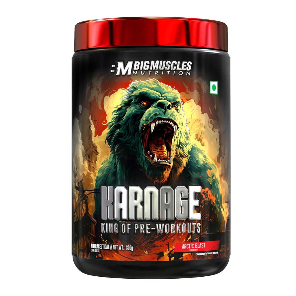 Bigmuscles Nutrition Karnage Pre workout [60 Servings,  | Pre-workout Supplement Supports to Improve Focus, Strength, Energy and Pump, Banned Substance Tested, Dope Free, 300g