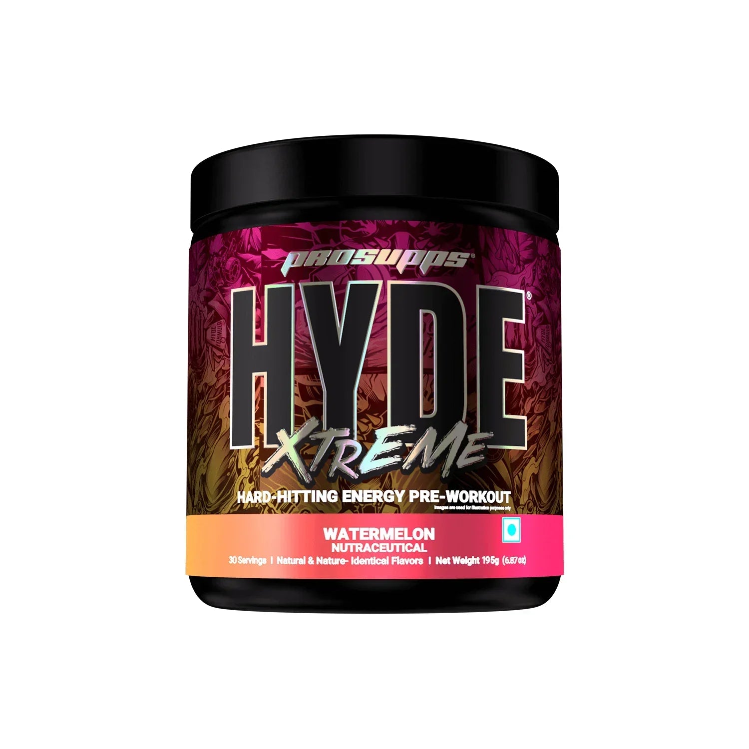 PS PROSUPPS Hyde Xtreme- Hard Hitting Energy Pre Workout  | Caffeine, Beta-Alanine, Creatine Hcl, L-Arginine | For Muscle Pump, Vascularity|30 Servings, Powder, 195 grams