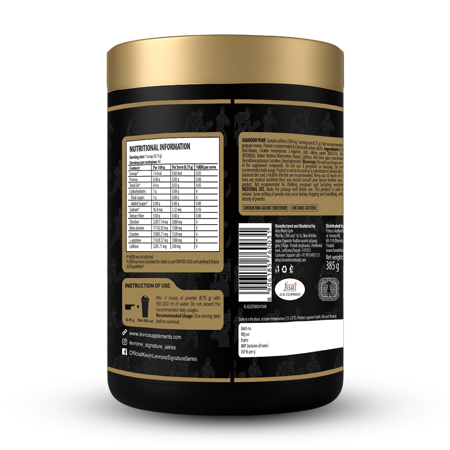 Kevin Levrone Shaaboom Pump Pre-Workout Supplement | 6000mg Citrulline, 3000mg Beta-Alanine, 400mg Caffeine | Intense Muscle Pump & Energy