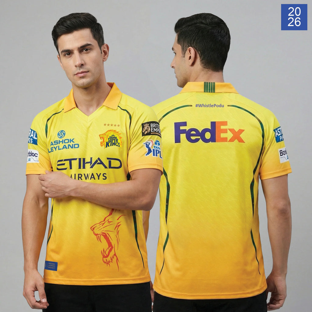 Chennai Super Kings Authentic Match Jersey – IPL 2026 | Adult-Unisex | Plain | Half Sleeve